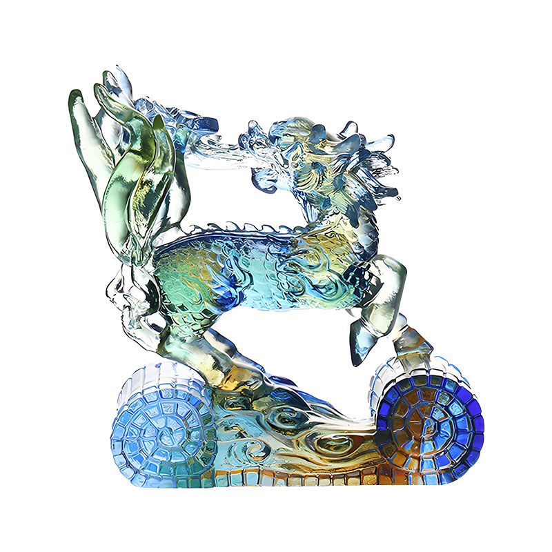 Wijsheid Kirin blauw ambergroen gekleurd glazen kristallen ornament