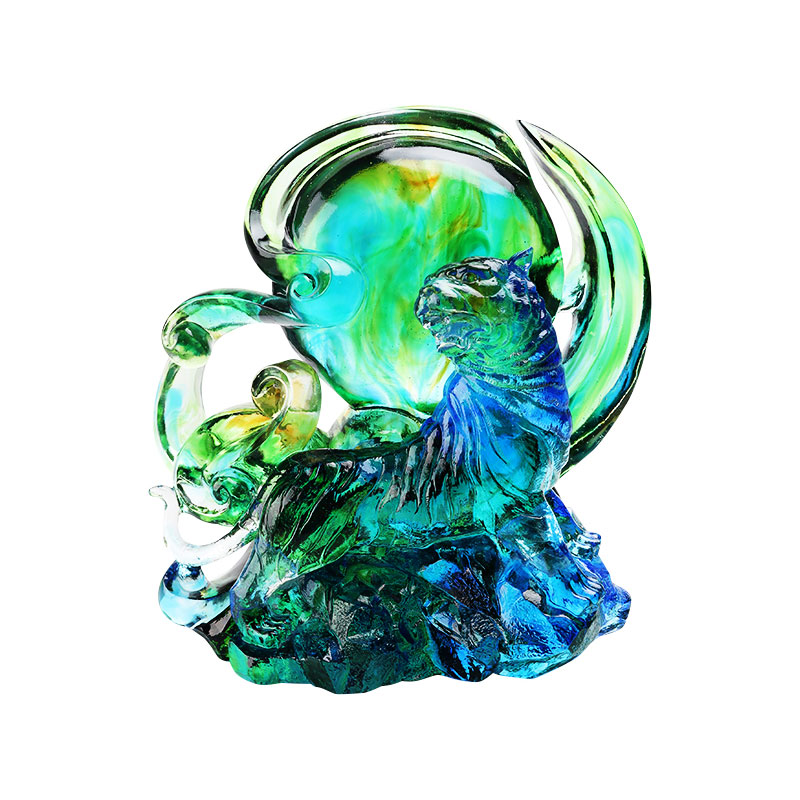 Blauwgroene transparante kristallen glazen tijgerornamenten