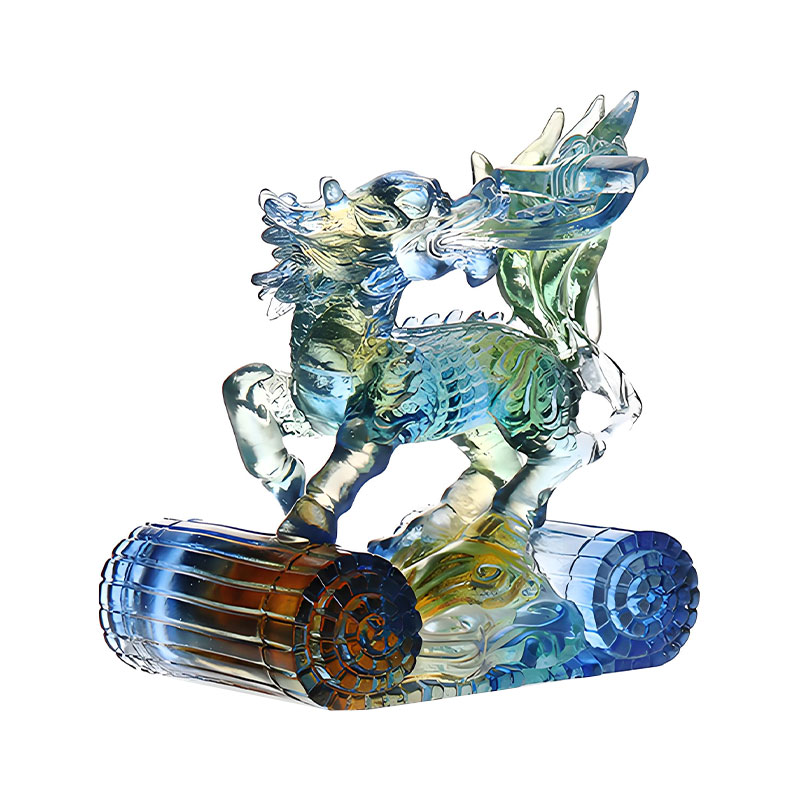 Wijsheid Kirin blauw ambergroen gekleurd glazen kristallen ornament