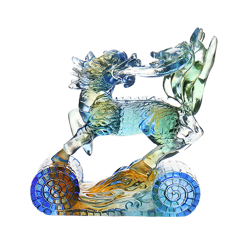 Wijsheid Kirin blauw ambergroen gekleurd glazen kristallen ornament