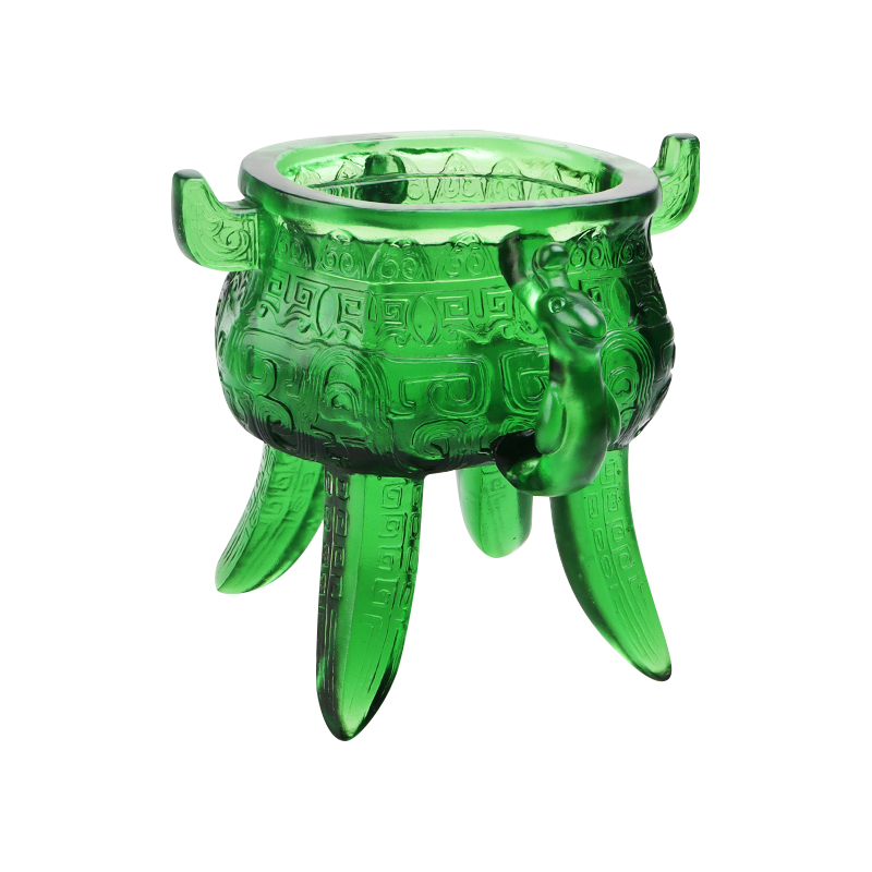 Smaragdgroen kristalglas statief met oorvormige handgrepen