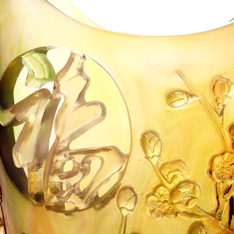 Home Decorations Pruimenbloesem Gesneden Design Amber Glazen Vaas