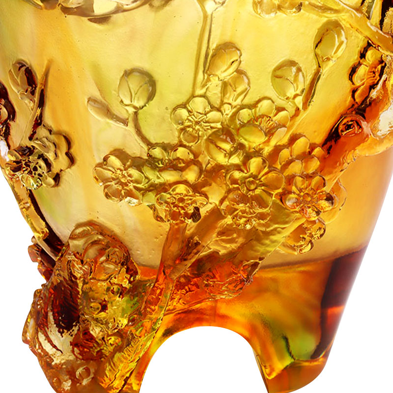 Home Decorations Pruimenbloesem Gesneden Design Amber Glazen Vaas