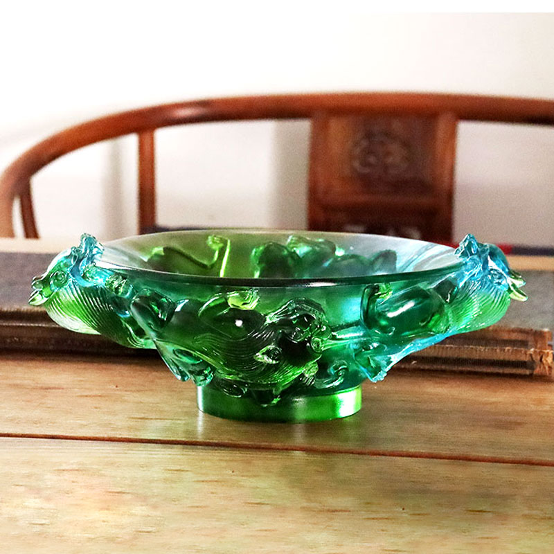 Transparant groen glazen fruitschaaltje