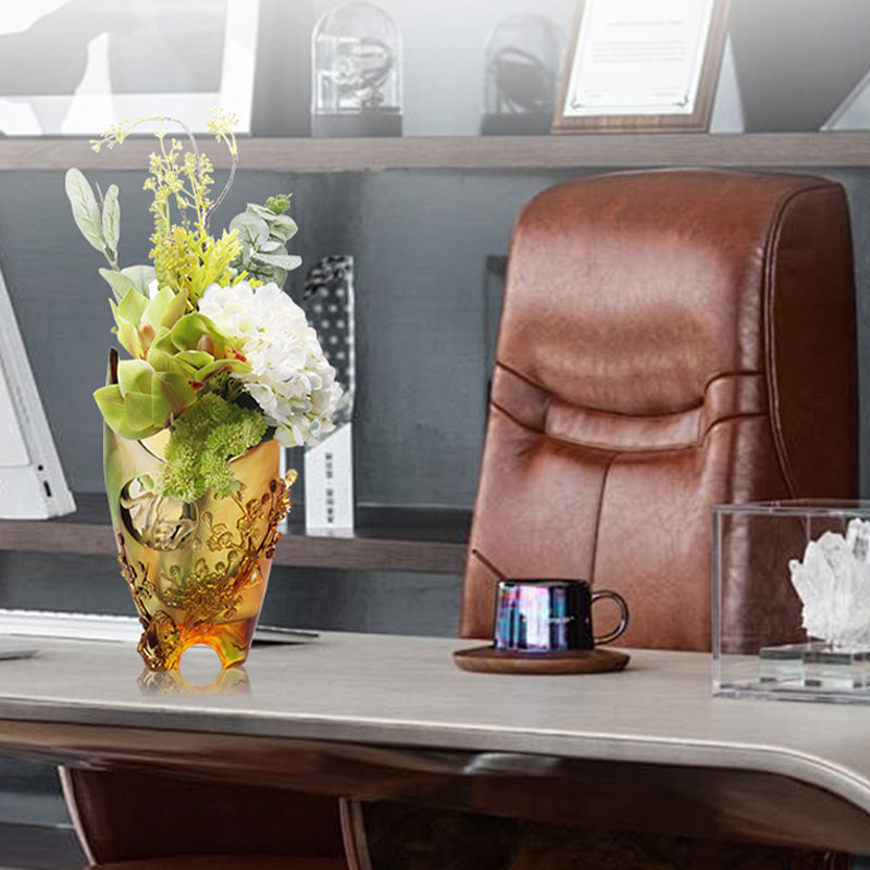 Home Decorations Pruimenbloesem Gesneden Design Amber Glazen Vaas