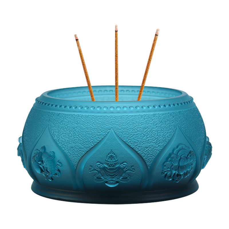 Koninklijk Blauw Acht Gunstige Symbolen Boeddhistisch Altaar Kristalglas Aanbod