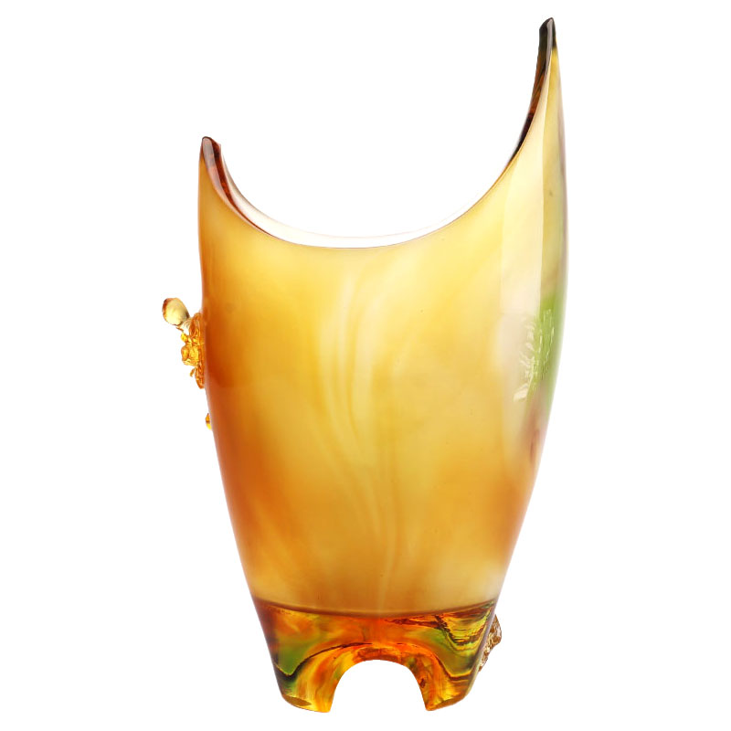 Home Decorations Pruimenbloesem Gesneden Design Amber Glazen Vaas