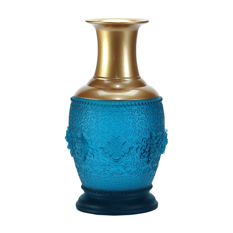 Koninklijk Blauw Acht Gunstige Symbolen Boeddhistisch Altaar Kristalglas Aanbod