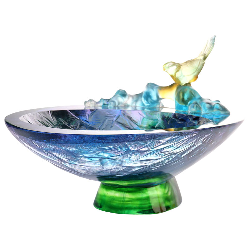 Kristallen glazen fruitschaal met vogeldecoratie