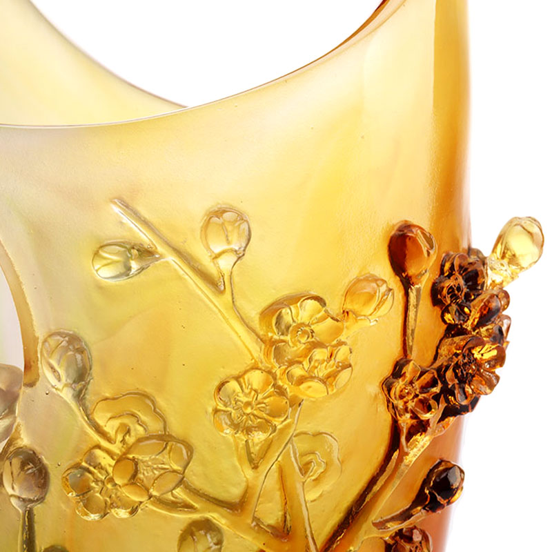 Home Decorations Pruimenbloesem Gesneden Design Amber Glazen Vaas