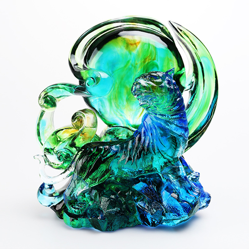 Blauwgroene transparante kristallen glazen tijgerornamenten