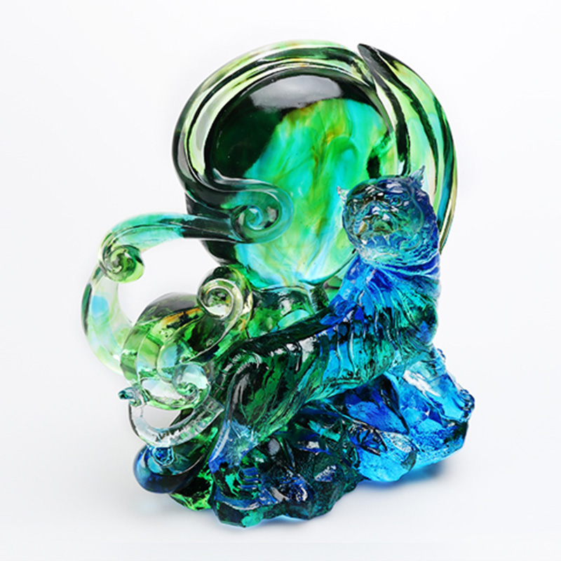 Blauwgroene transparante kristallen glazen tijgerornamenten